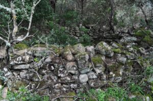 Resti di capanna a pianta circolare dal villaggio nuragico di Su Campusantu 'e is Arruus.
